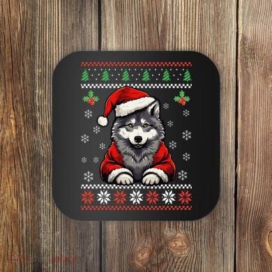 Wolf Ugly Christmas Sweater Wolves Xmas Coaster