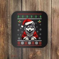 Wolf Ugly Christmas Sweater Wolves Xmas Coaster thumb 0