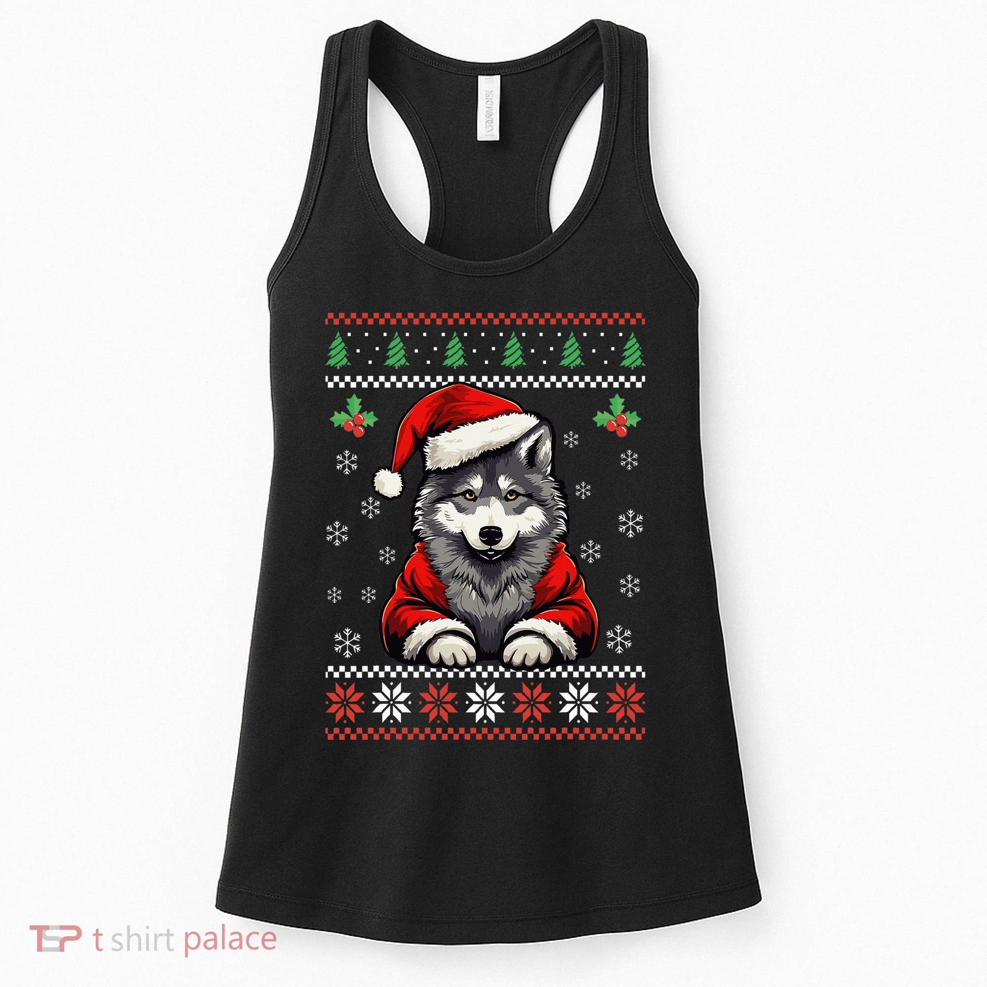 Wolf Ugly Christmas Sweater Wolves Xmas Women's Tank Top