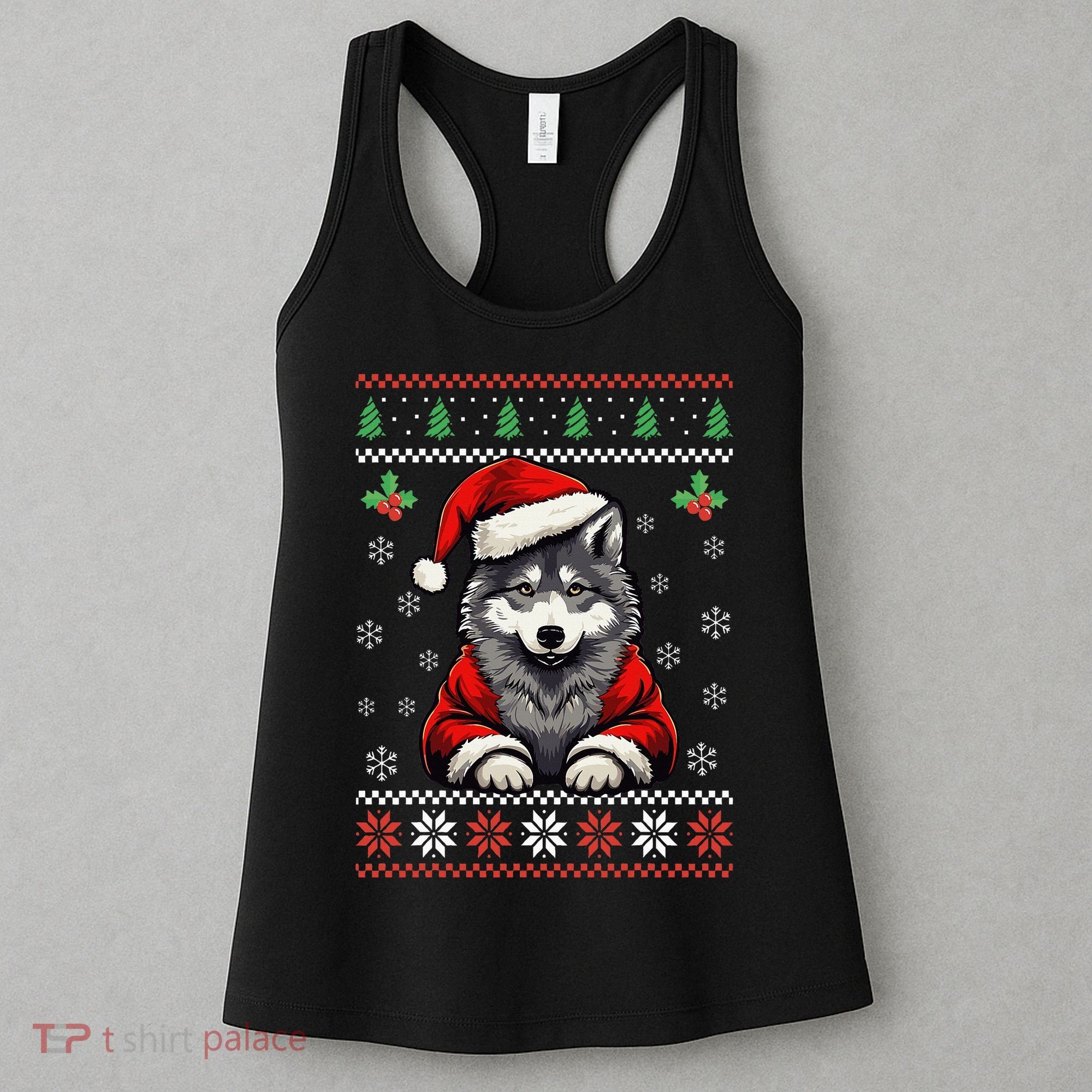 Wolf Ugly Christmas Sweater Wolves Xmas Women's Tank Top