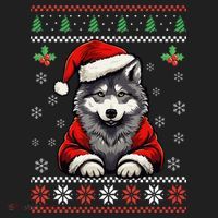 Wolf Ugly Christmas Sweater Wolves Xmas Hat thumb 2