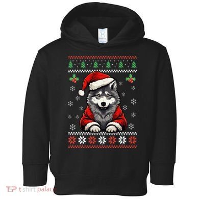 Wolf Ugly Christmas Sweater Wolves Xmas Toddler Hoodie