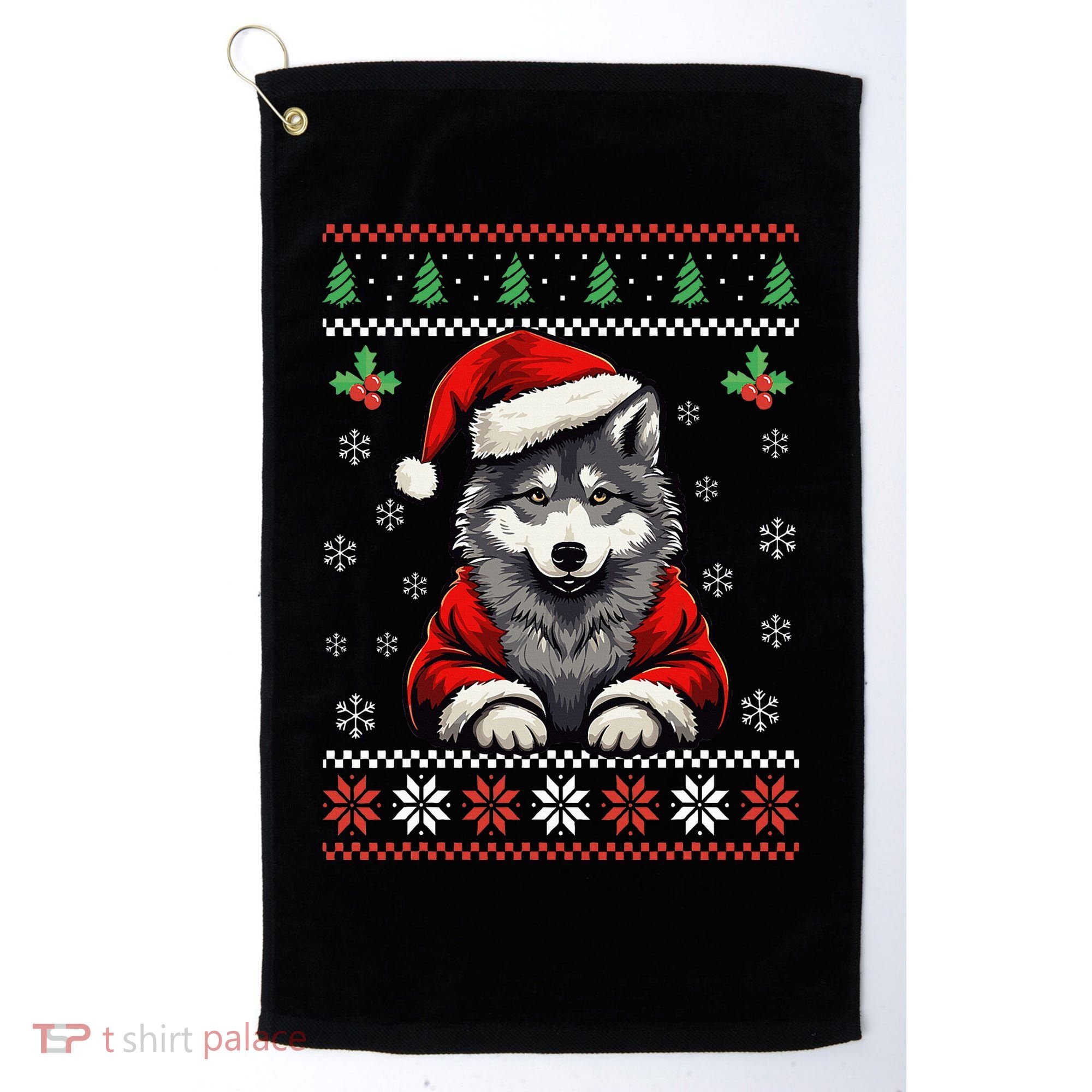 Wolf Ugly Christmas Sweater Wolves Xmas Golf Towel