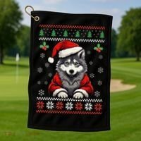 Wolf Ugly Christmas Sweater Wolves Xmas Golf Towel thumb 1