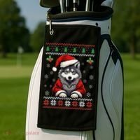 Wolf Ugly Christmas Sweater Wolves Xmas Golf Towel thumb 2