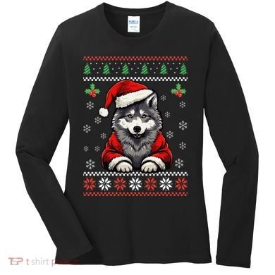 Wolf Ugly Christmas Sweater Wolves Xmas Women's Long Sleeve Shirt
