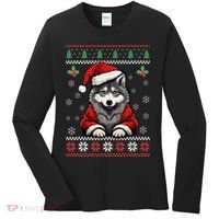 Wolf Ugly Christmas Sweater Wolves Xmas Women's Long Sleeve Shirt thumb 0