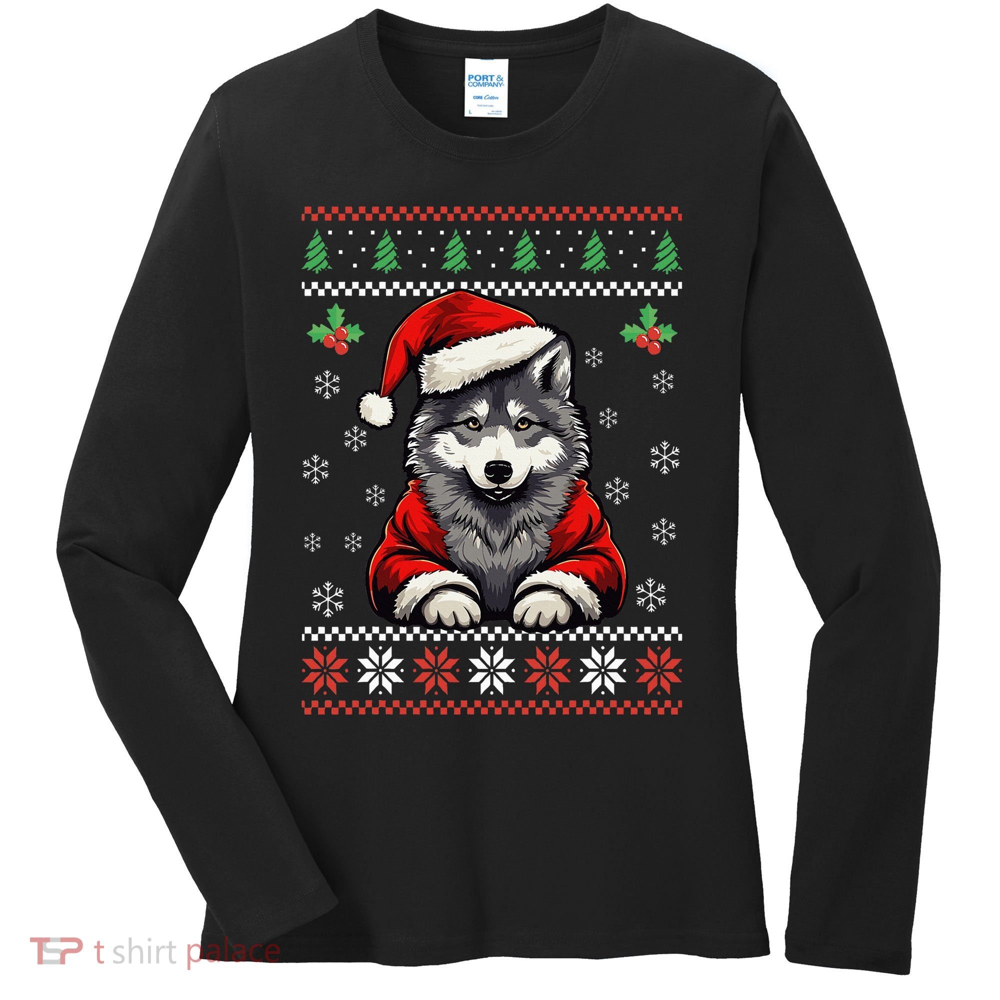 Wolf Ugly Christmas Sweater Wolves Xmas Women's Long Sleeve Shirt