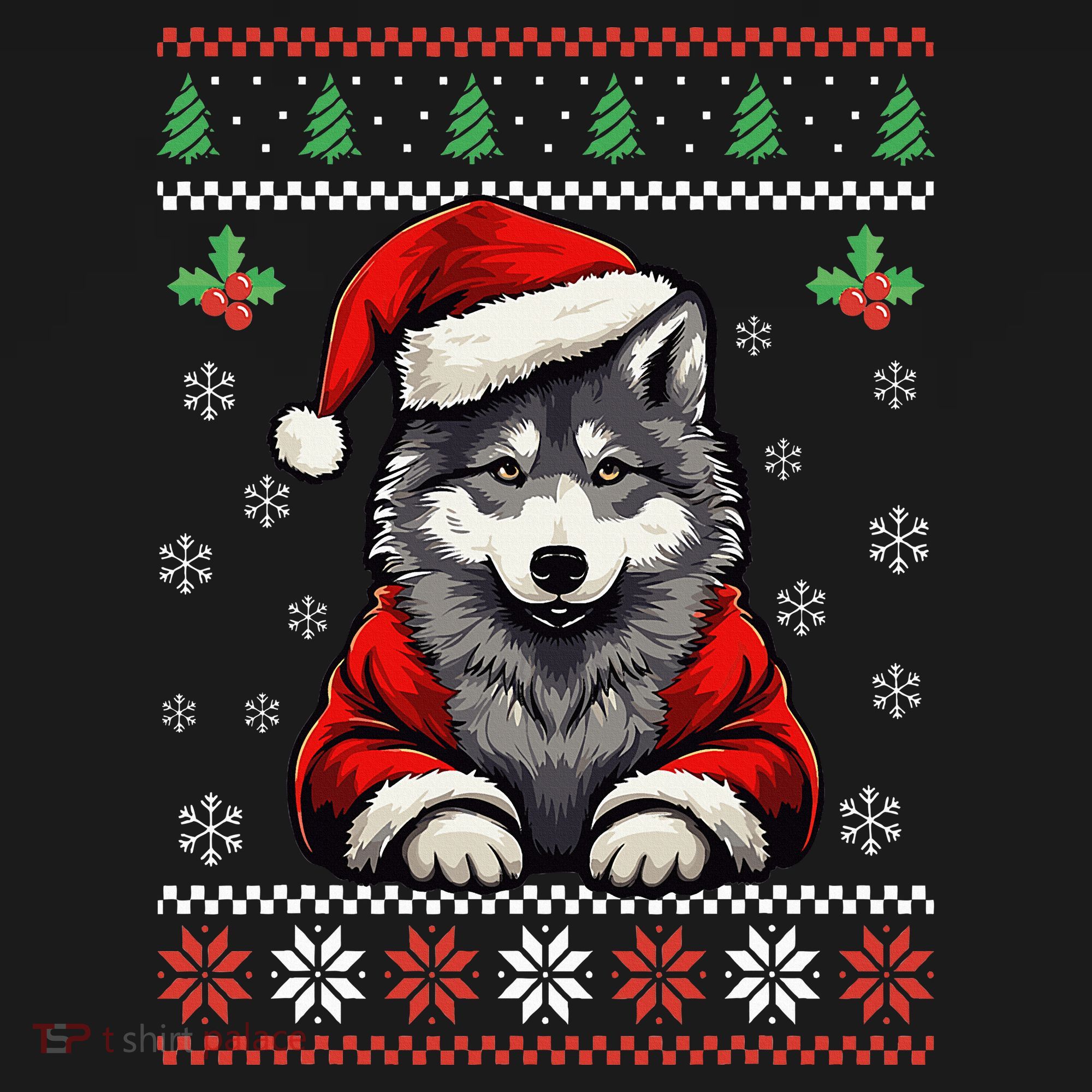 Wolf Ugly Christmas Sweater Wolves Xmas Women's Long Sleeve Shirt