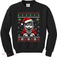 Wolf Ugly Christmas Sweater Wolves Xmas Kids Sweatshirt thumb 0
