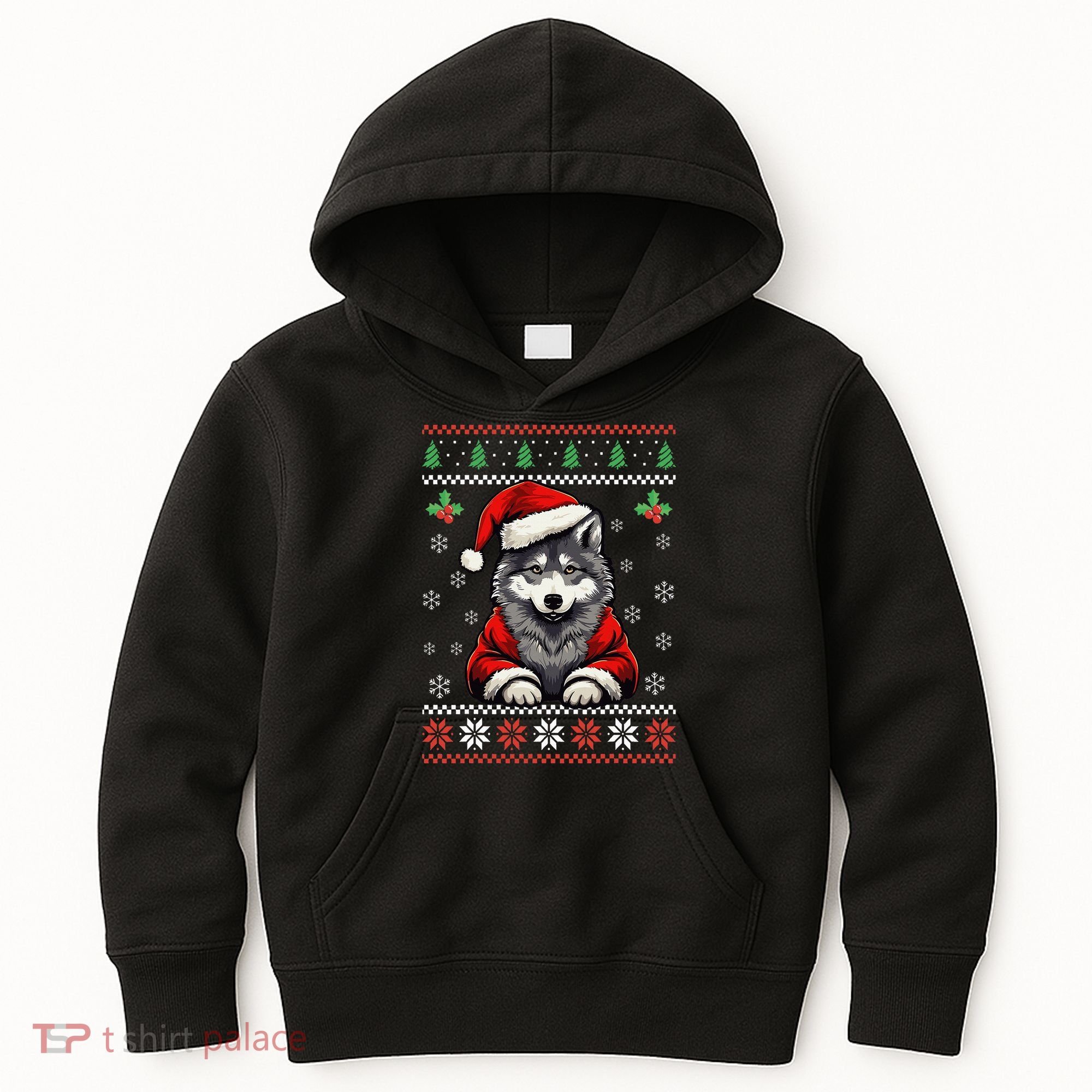 Wolf Ugly Christmas Sweater Wolves Xmas Kids Hoodie