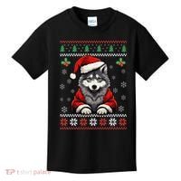 Wolf Ugly Christmas Sweater Wolves Xmas Kids T-Shirt thumb 0