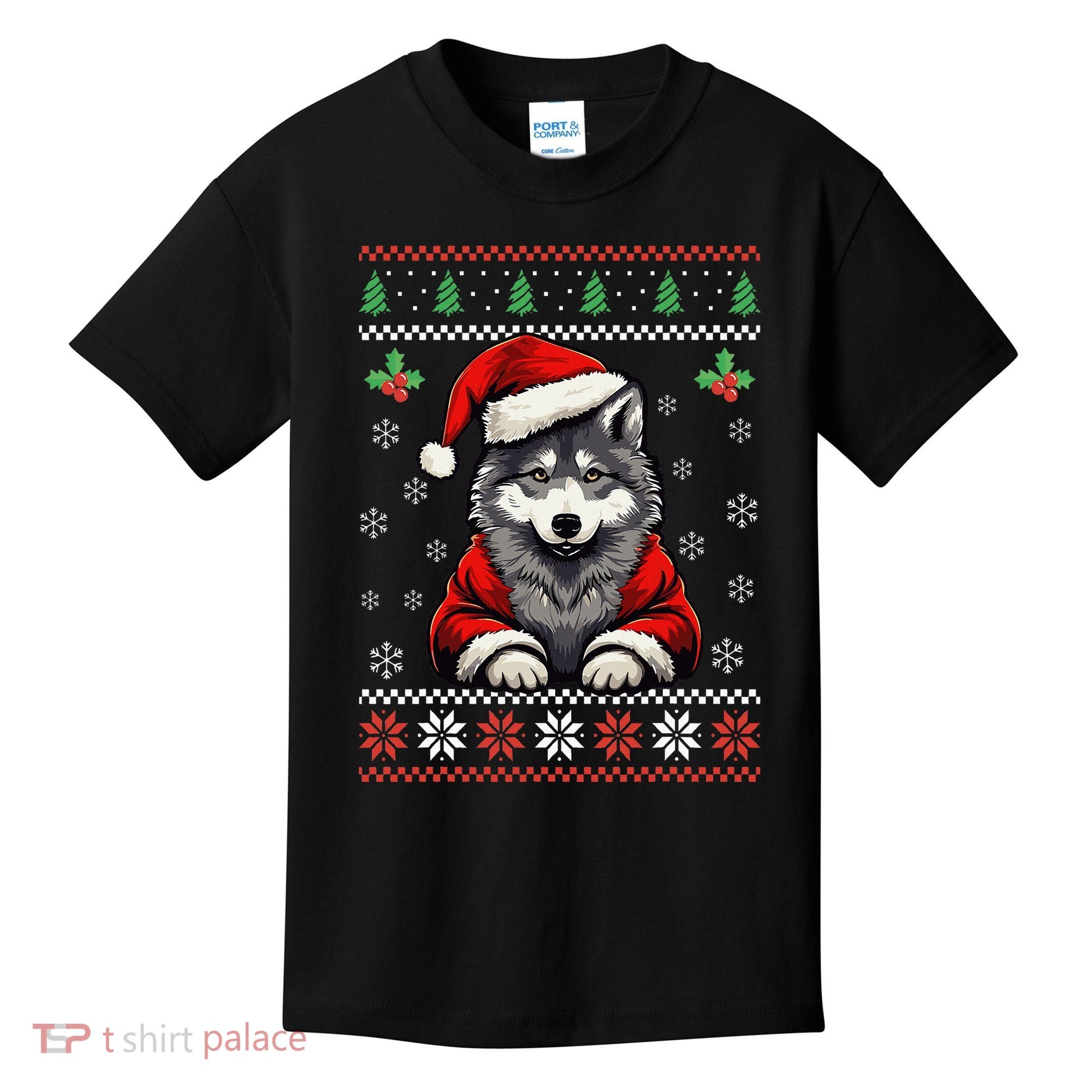 Wolf Ugly Christmas Sweater Wolves Xmas Kids T-Shirt