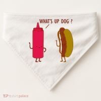 What Up Dog Ketchup Hot Dog USA-Made Doggie Bandana thumb 0