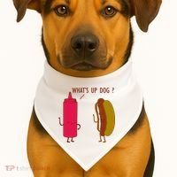What Up Dog Ketchup Hot Dog USA-Made Doggie Bandana thumb 1