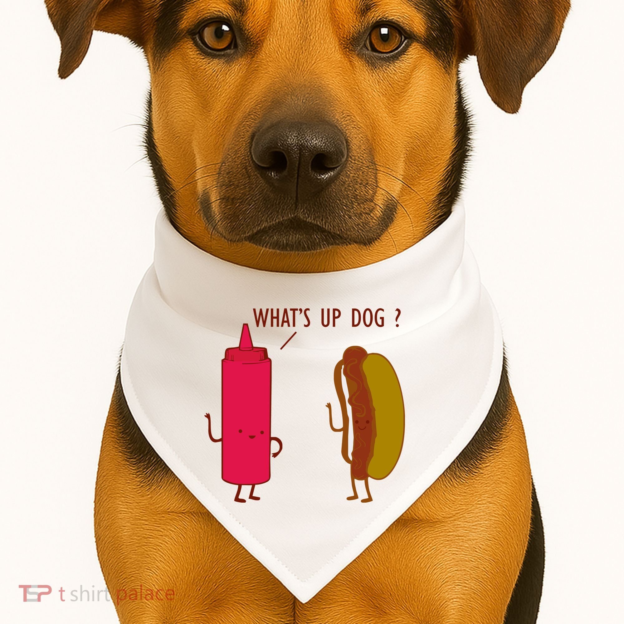 What Up Dog Ketchup Hot Dog USA-Made Doggie Bandana