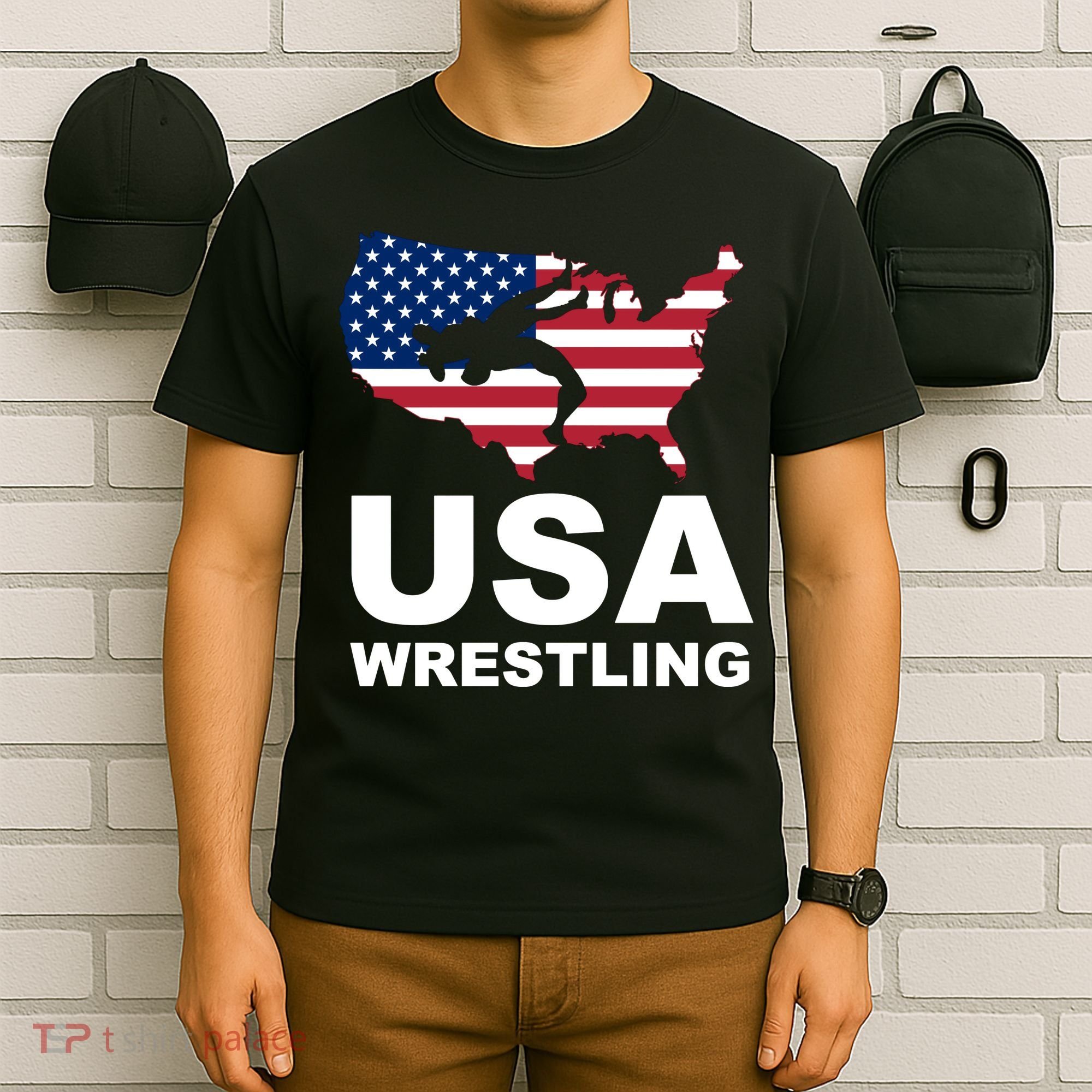 Wrestling Usa Flag T-Shirt