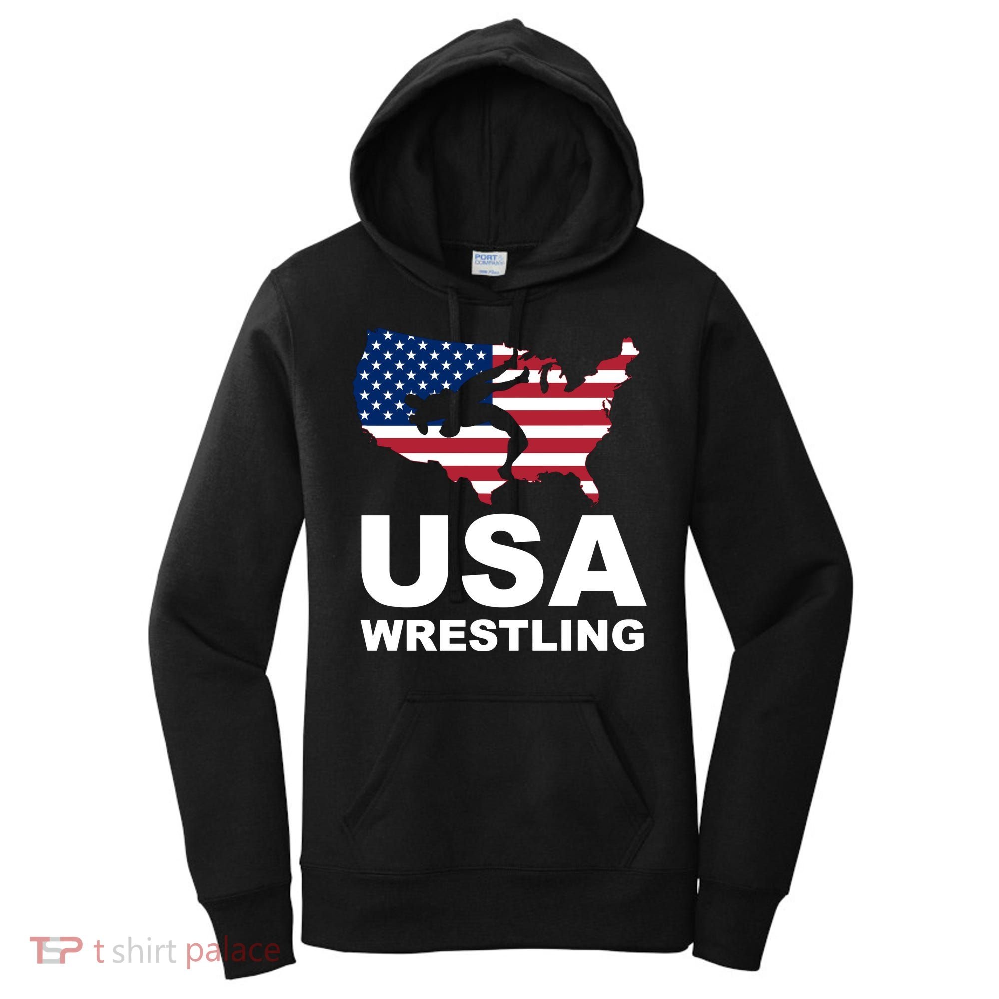 Wrestling Usa Flag Women's Hoodie