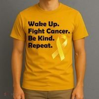 Wake Up Fight Childhood Cancer Be Kind Repeat T-Shirt thumb 3