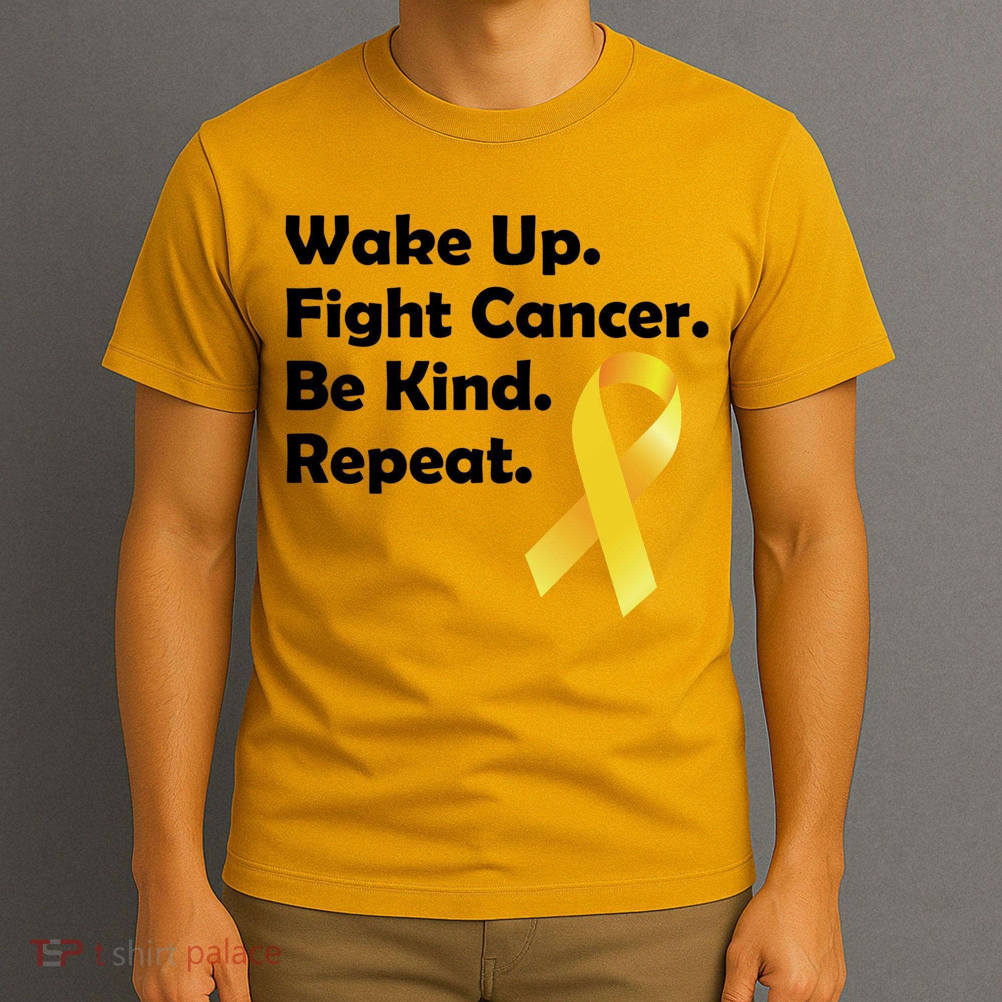 Wake Up Fight Childhood Cancer Be Kind Repeat T-Shirt