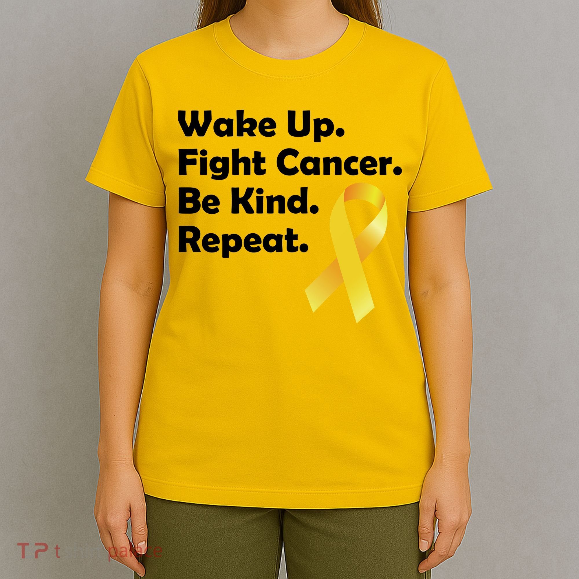 Wake Up Fight Childhood Cancer Be Kind Repeat T-Shirt