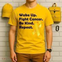 Wake Up Fight Childhood Cancer Be Kind Repeat T-Shirt thumb 6