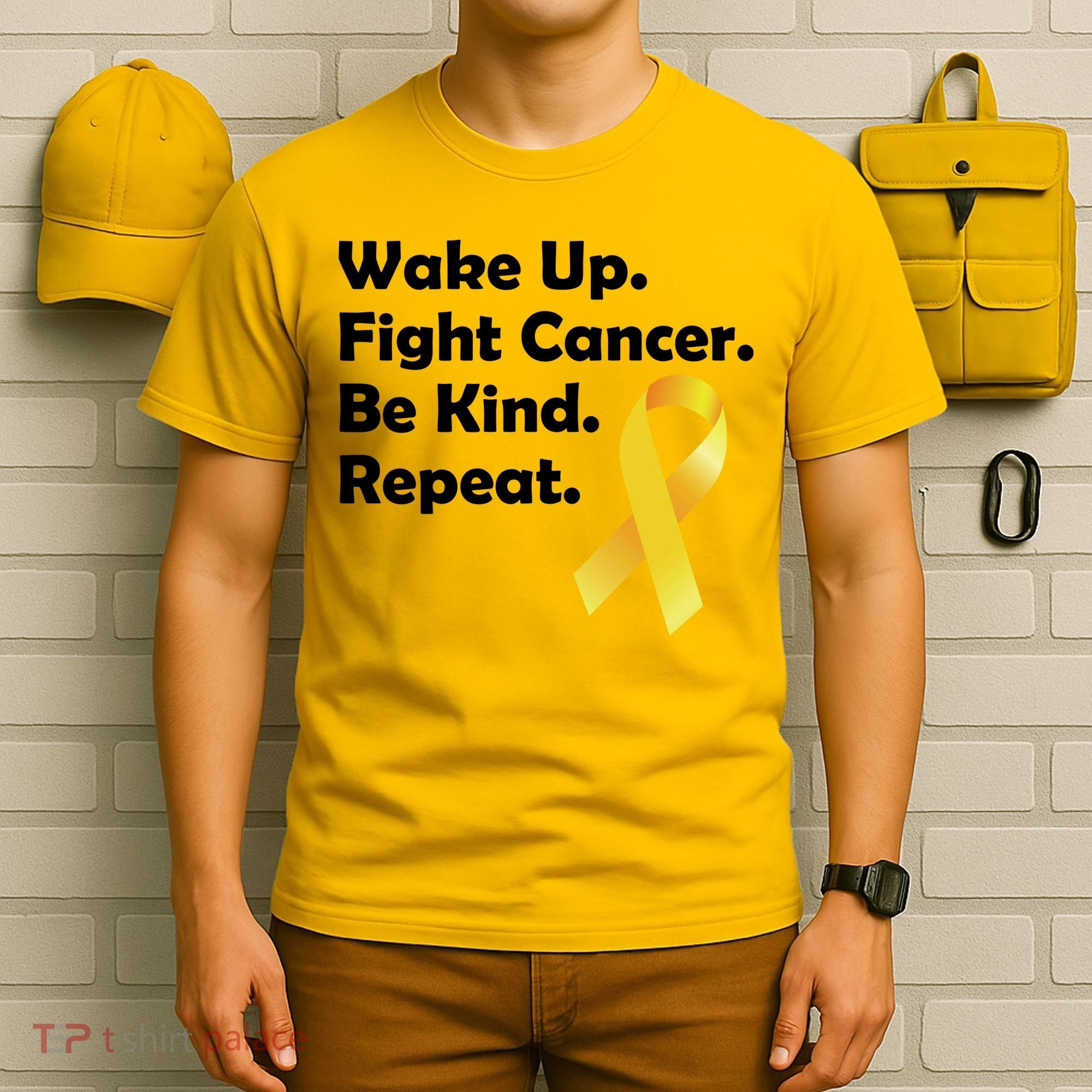 Wake Up Fight Childhood Cancer Be Kind Repeat T-Shirt