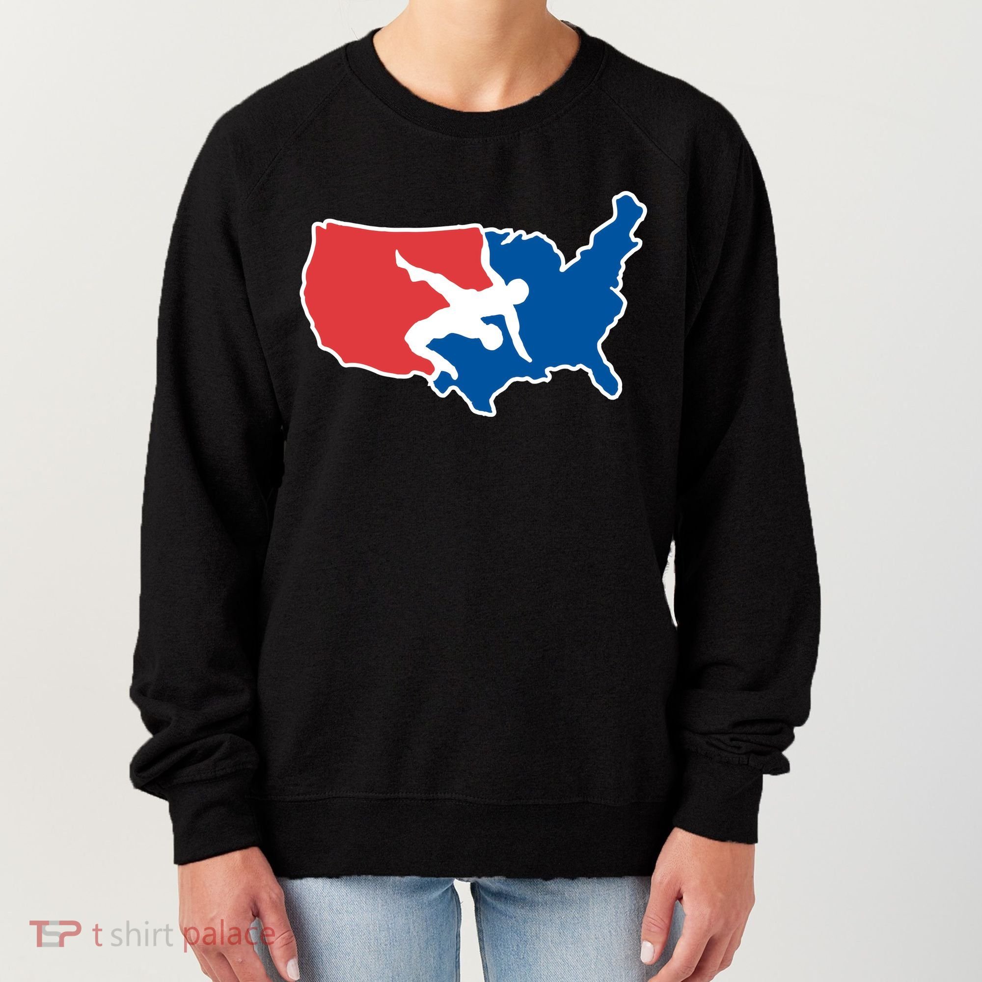 Wrestling Usa Map Funny Women's Sweatshirt