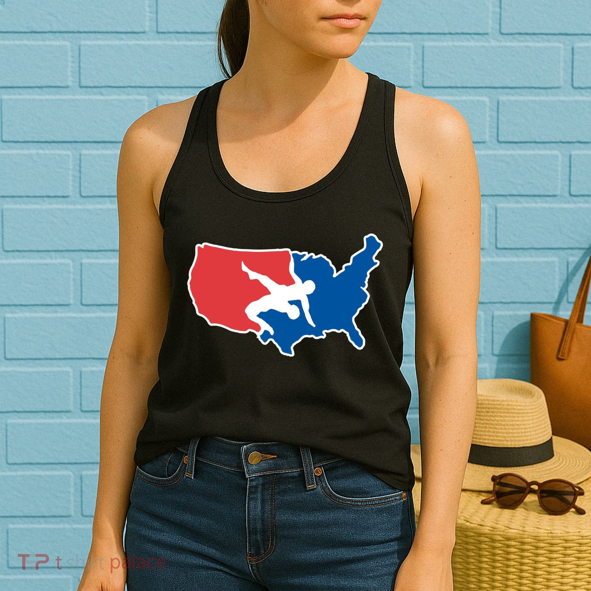 Wrestling Usa Map Funny Women's Tank Top