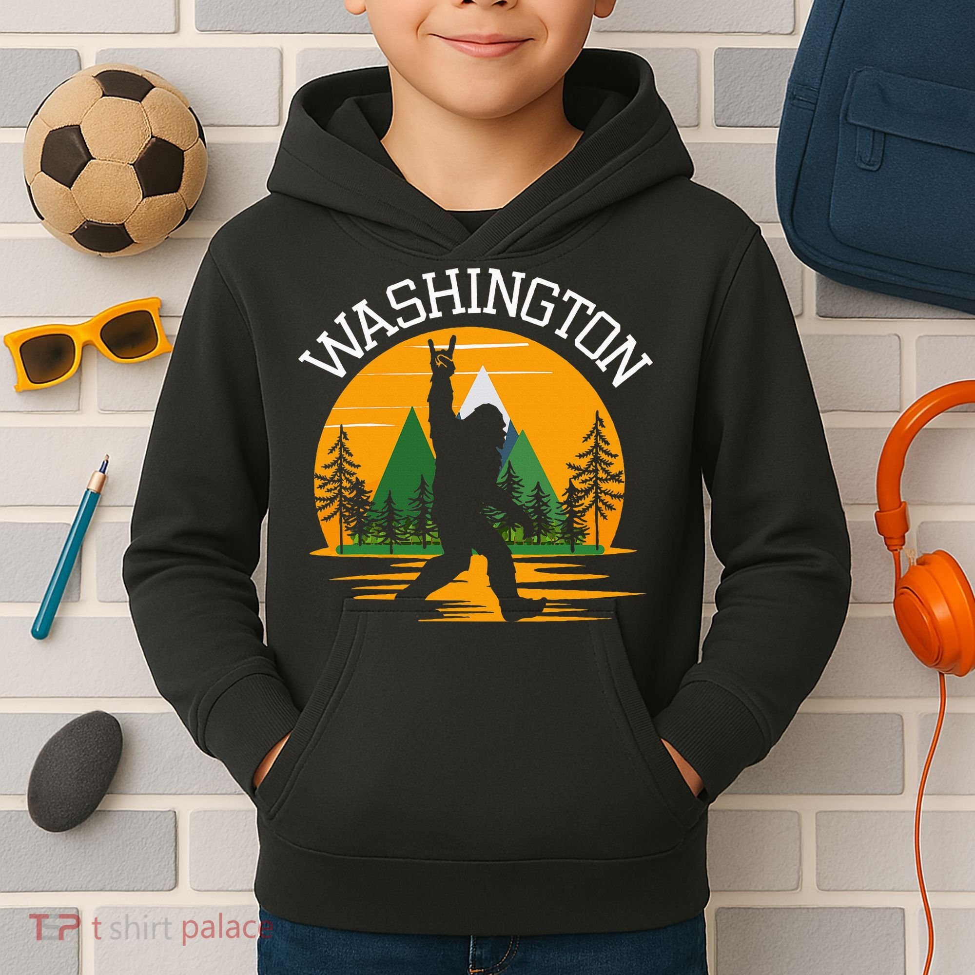 Washington Us State Bigfoot Sasquatch Kids Hoodie