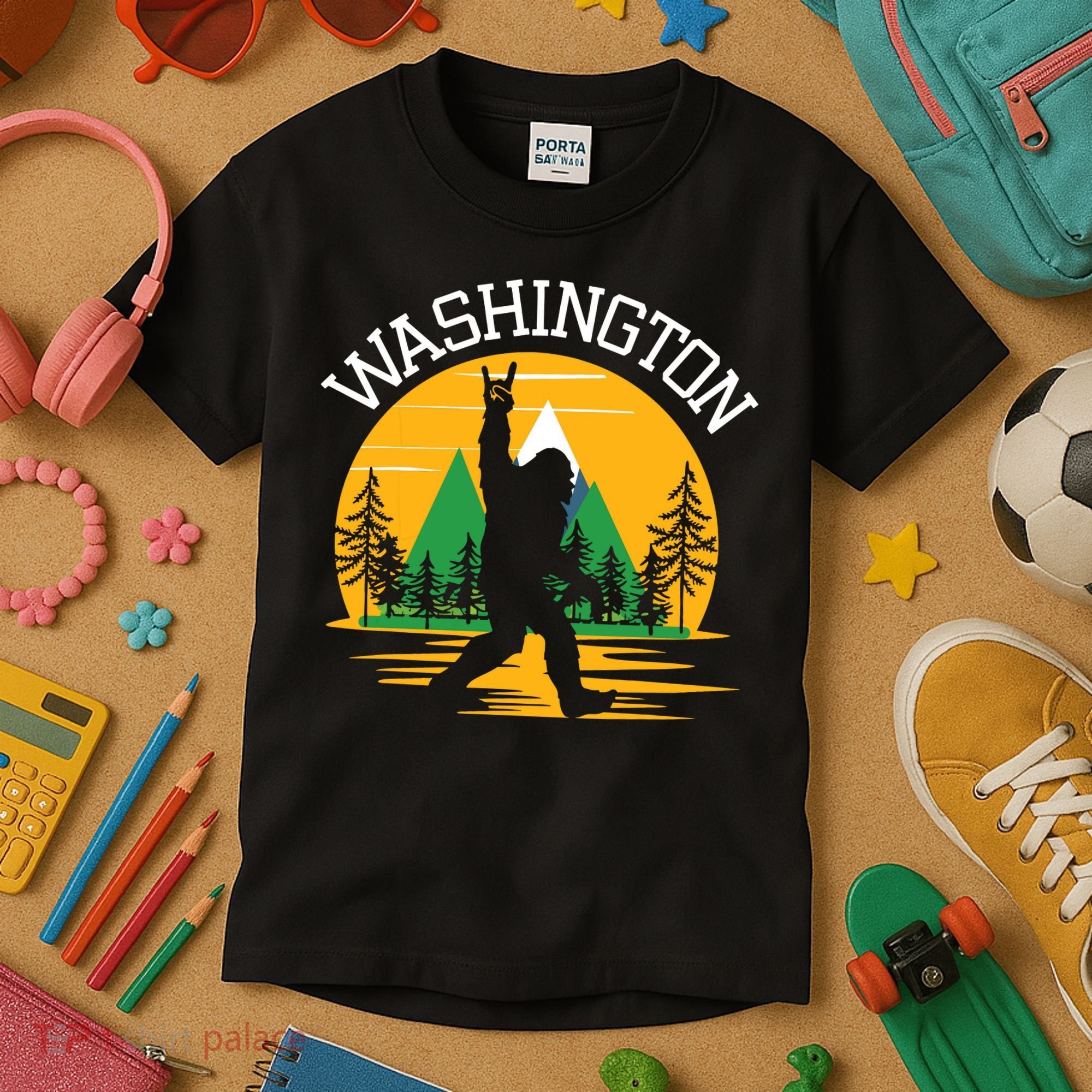Washington Us State Bigfoot Sasquatch Kids T-Shirt