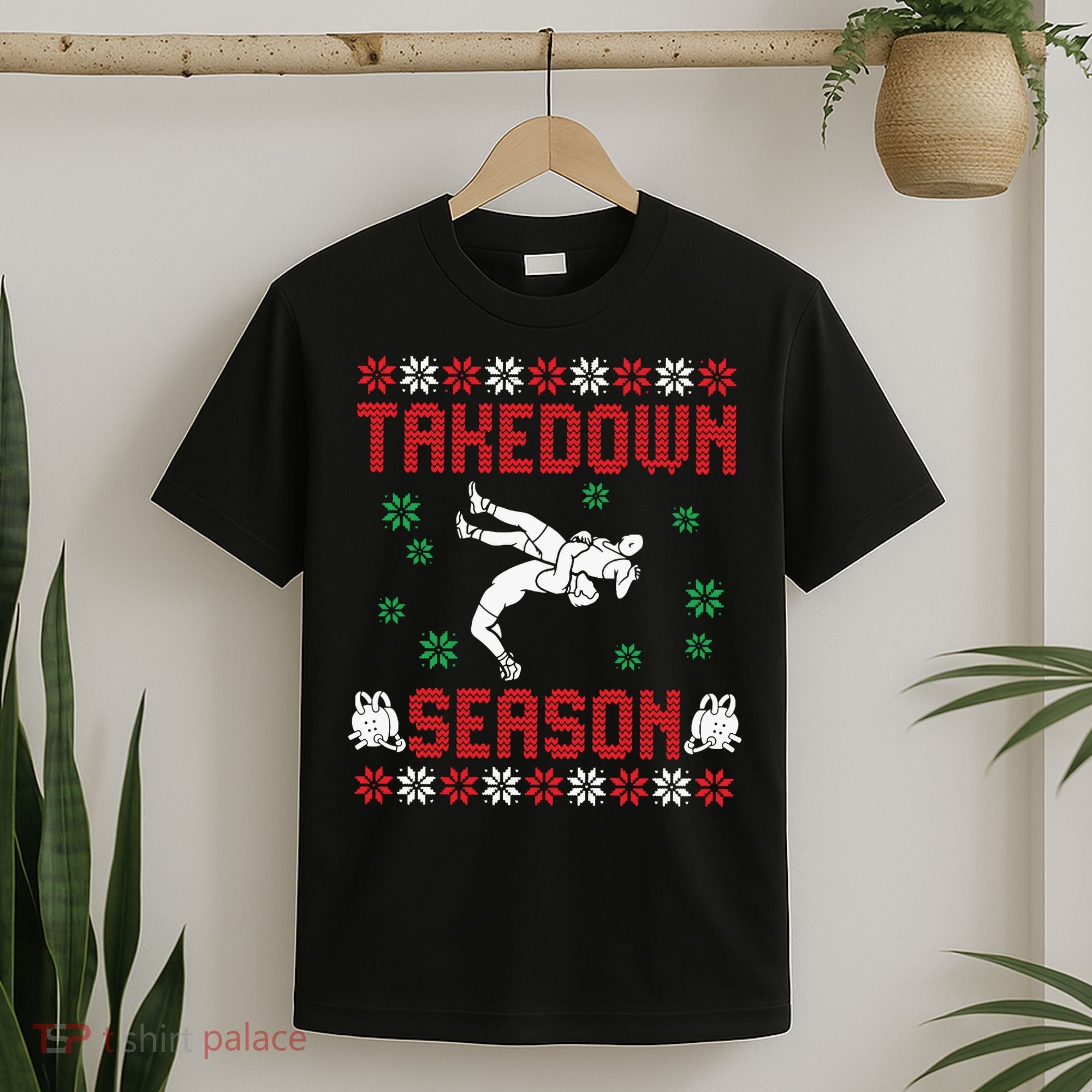 Wrestling Ugly Sweater Takedown Season Christmas Santa T-Shirt