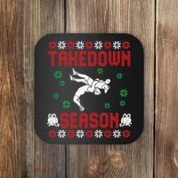 Wrestling Ugly Sweater Takedown Season Christmas Santa Coaster thumb 0