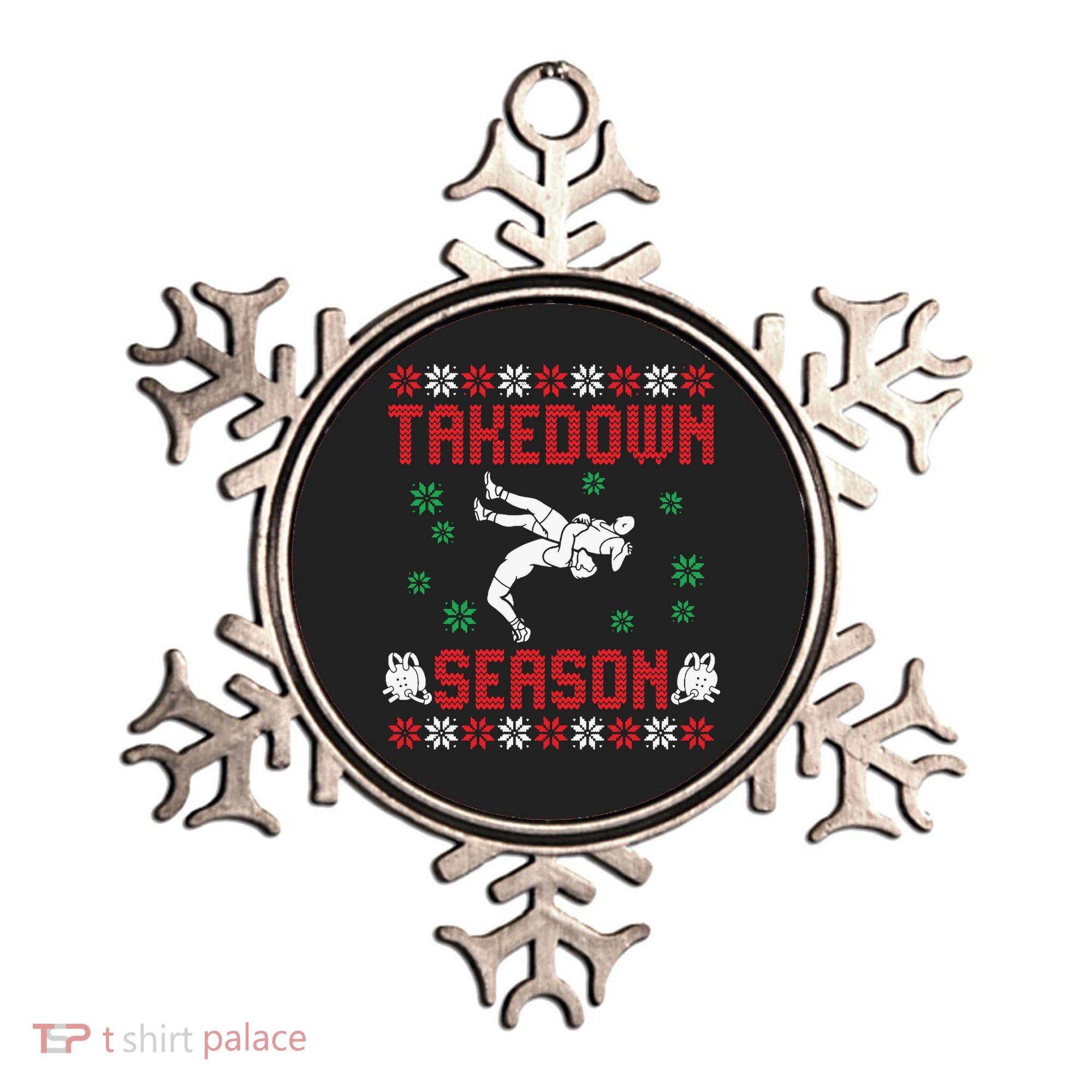 Wrestling Ugly Sweater Takedown Season Christmas Santa Ornament