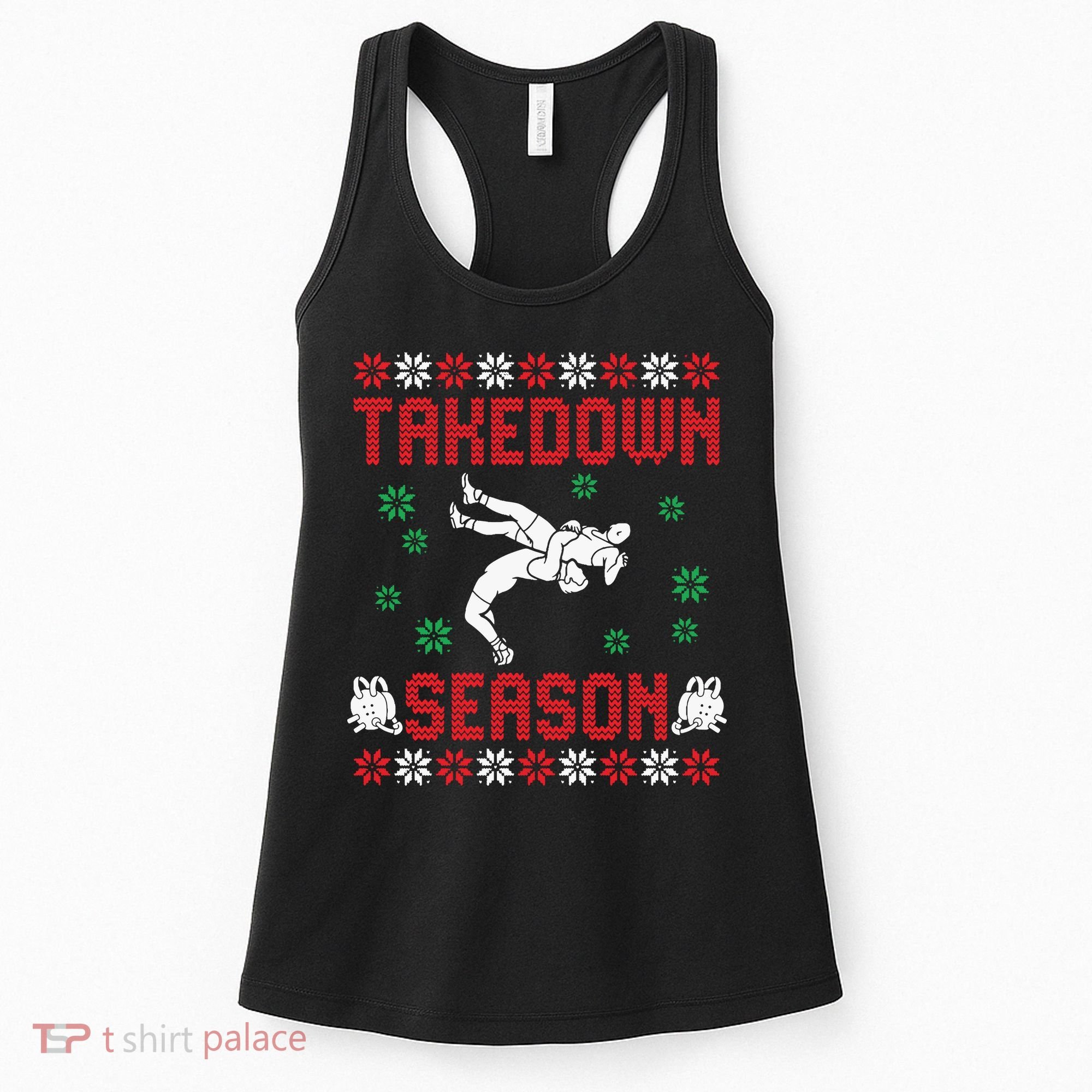 Wrestling Ugly Sweater Takedown Season Christmas Santa Women's Tank Top