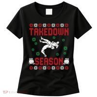 Wrestling Ugly Sweater Takedown Season Christmas Santa Women's T-Shirt thumb 0