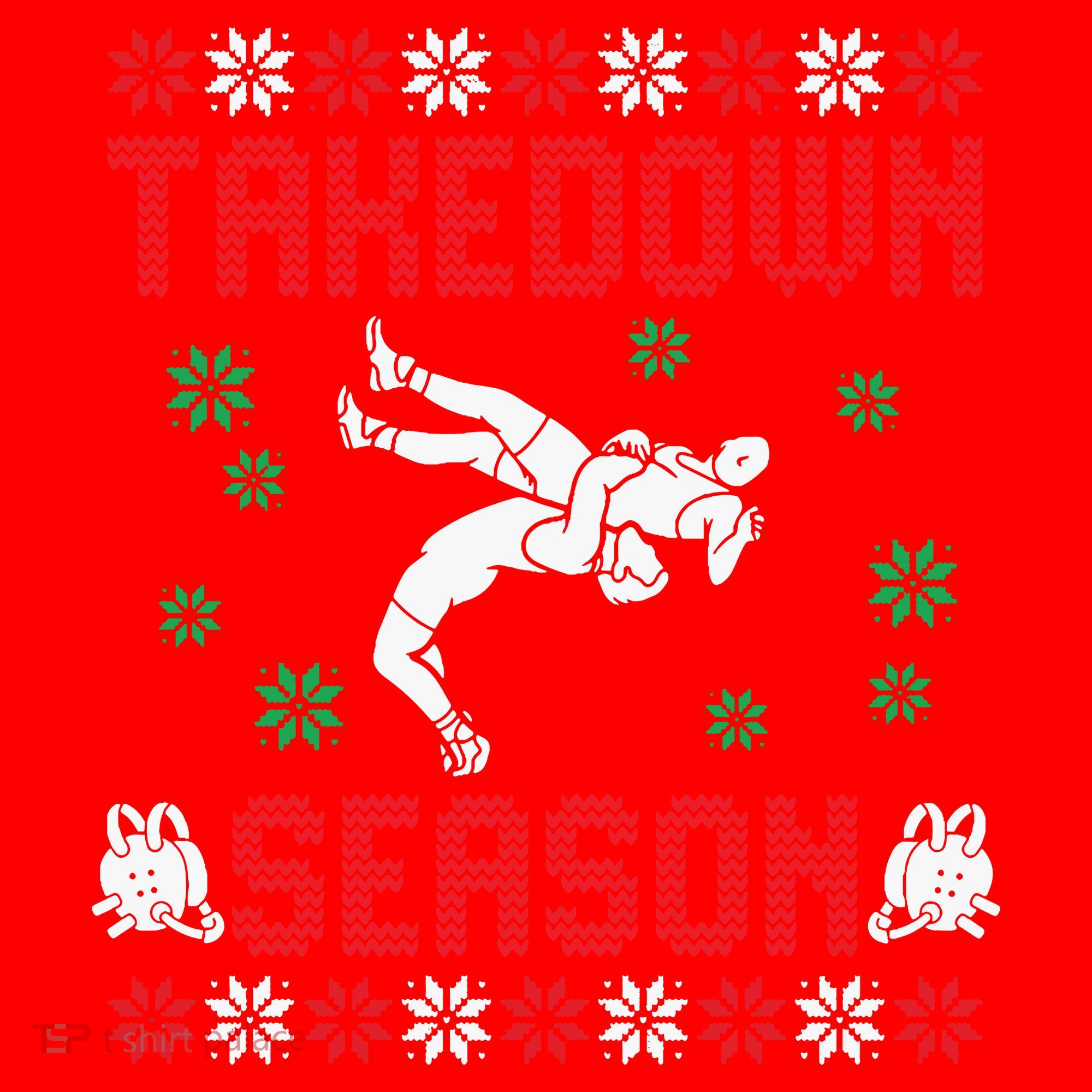 Wrestling Ugly Sweater Takedown Season Christmas Santa Santa Hat