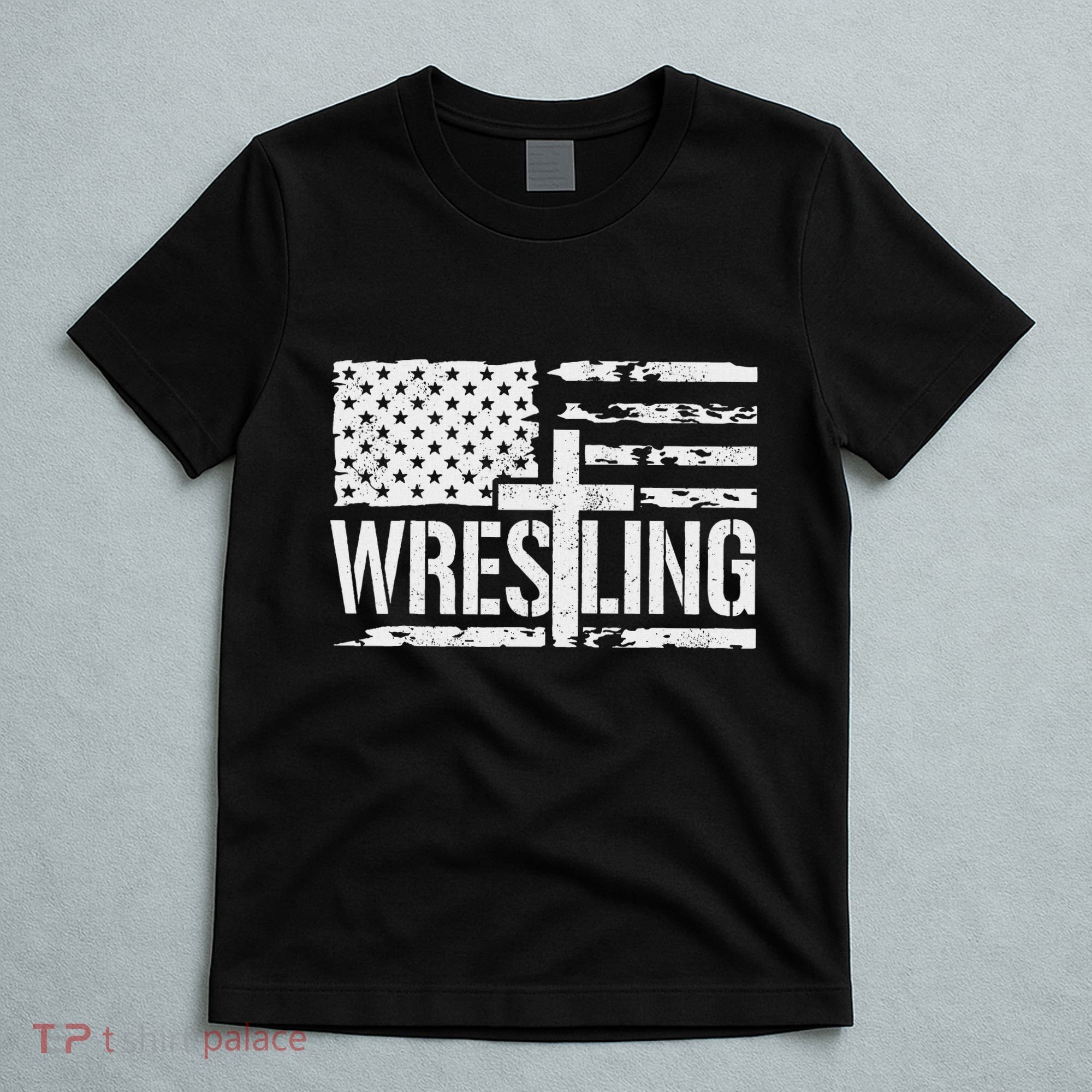 Wrestling Usa Us Flag Patriotic Cross Christ T-Shirt