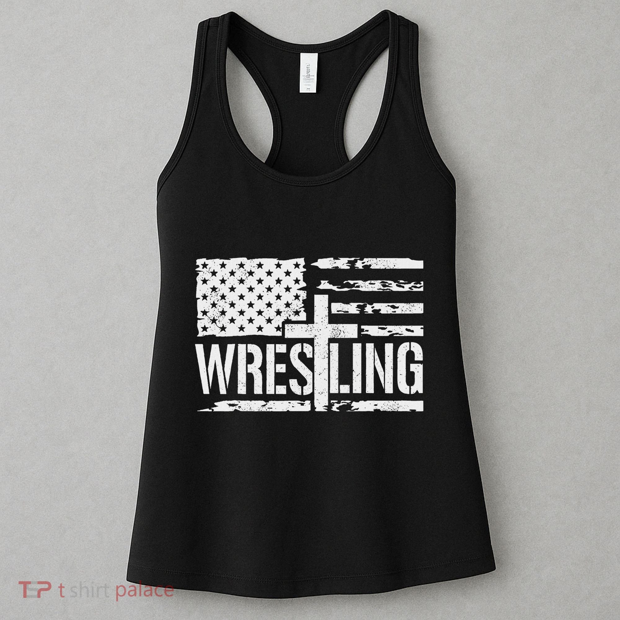 Wrestling Usa Us Flag Patriotic Cross Christ Women's Tank Top