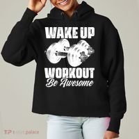 Wake Up Workout Be Awesome Exercise Fitness Workout Gift Ladies Heavyweight Boxy Pullover Hoodie thumb 0