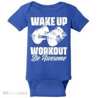 Wake Up Workout Be Awesome Exercise Fitness Workout Gift Baby Bodysuit thumb 0