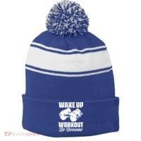 Wake Up Workout Be Awesome Exercise Fitness Workout Gift Stripe Pom Pom Beanie thumb 0