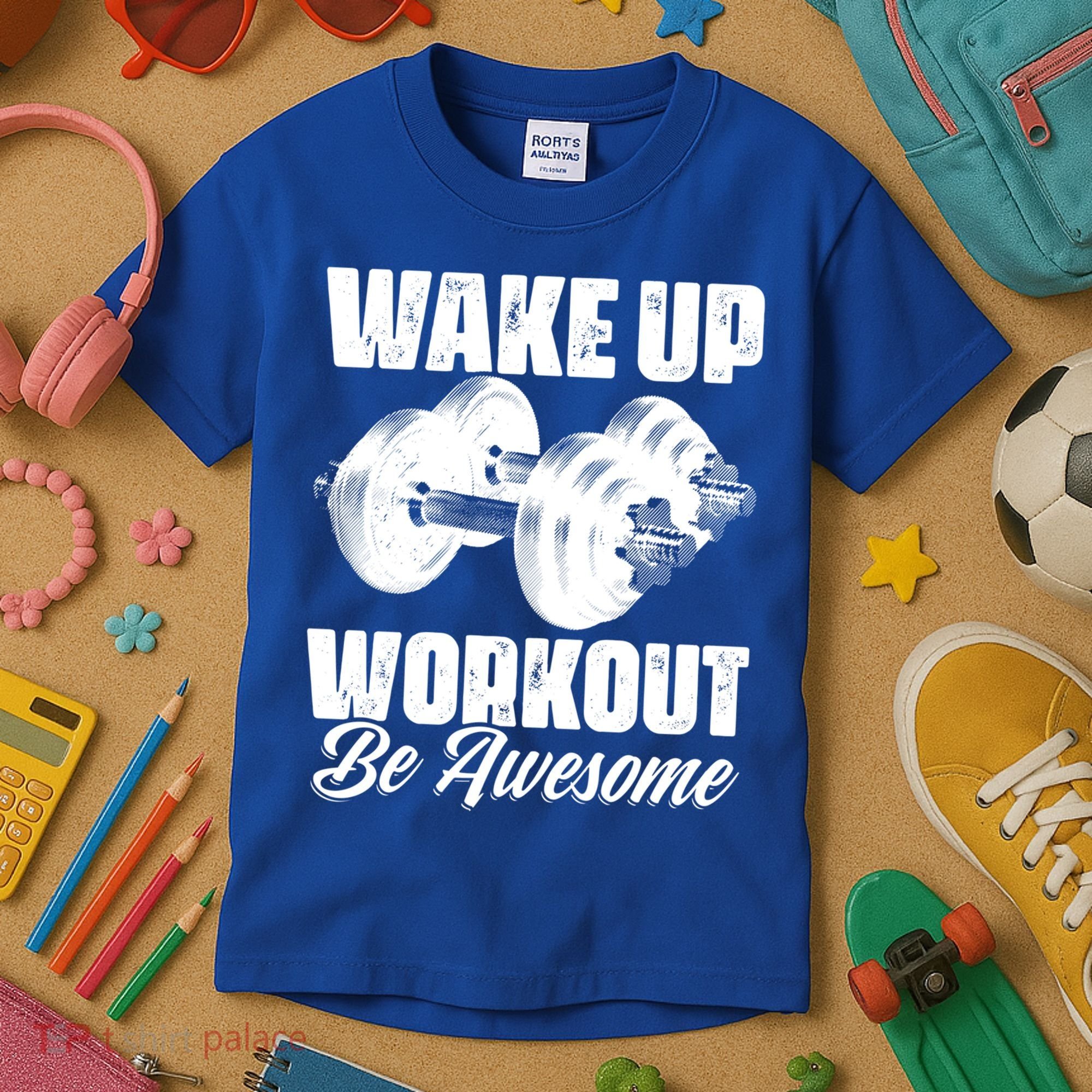 Wake Up Workout Be Awesome Exercise Fitness Workout Gift Kids T-Shirt