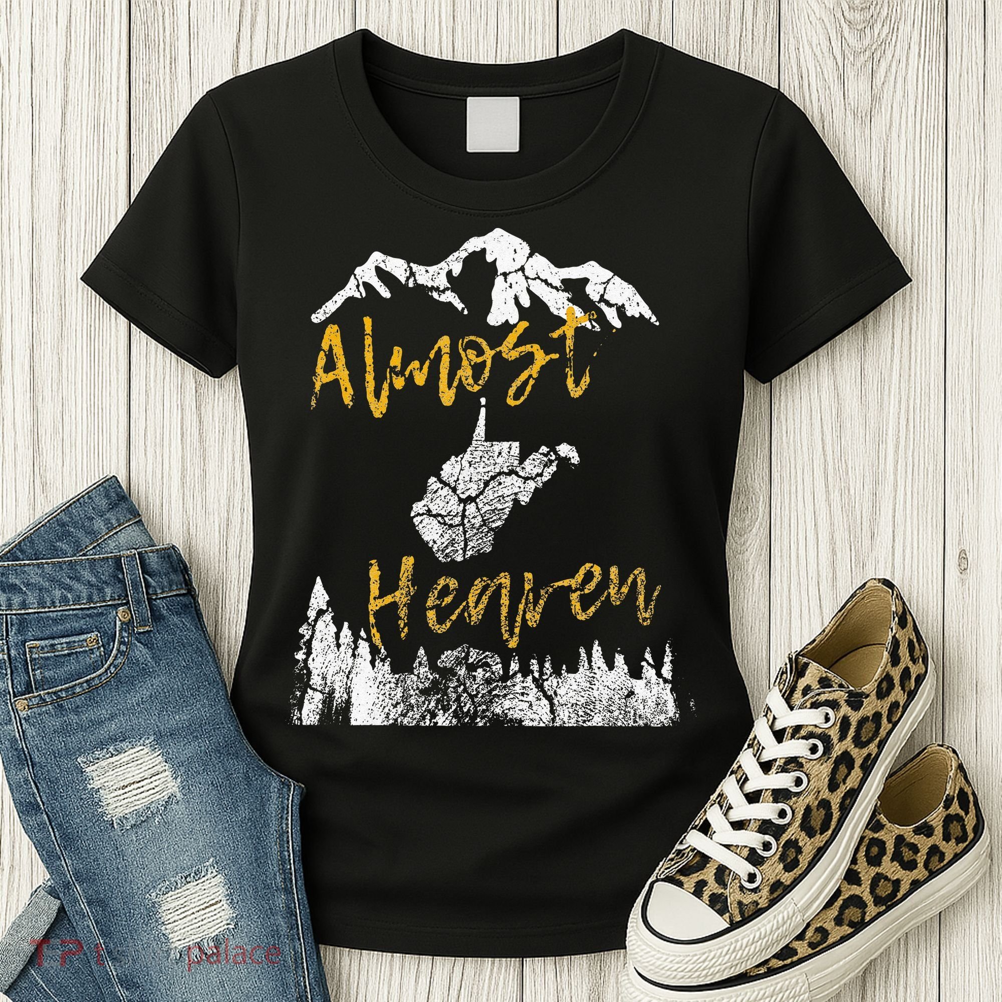 West Virginia Almost Heaven State Map WV Bear Mountains Home Women's T-Shirt