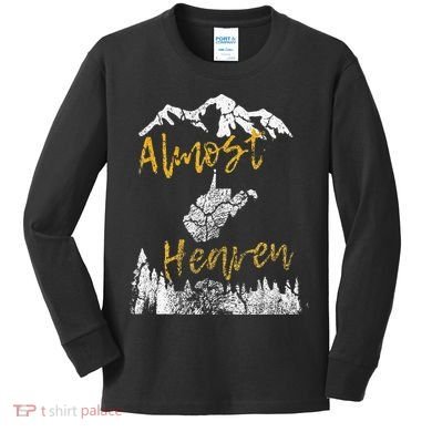 West Virginia Almost Heaven State Map WV Bear Mountains Home Kids Long Sleeve Shirt