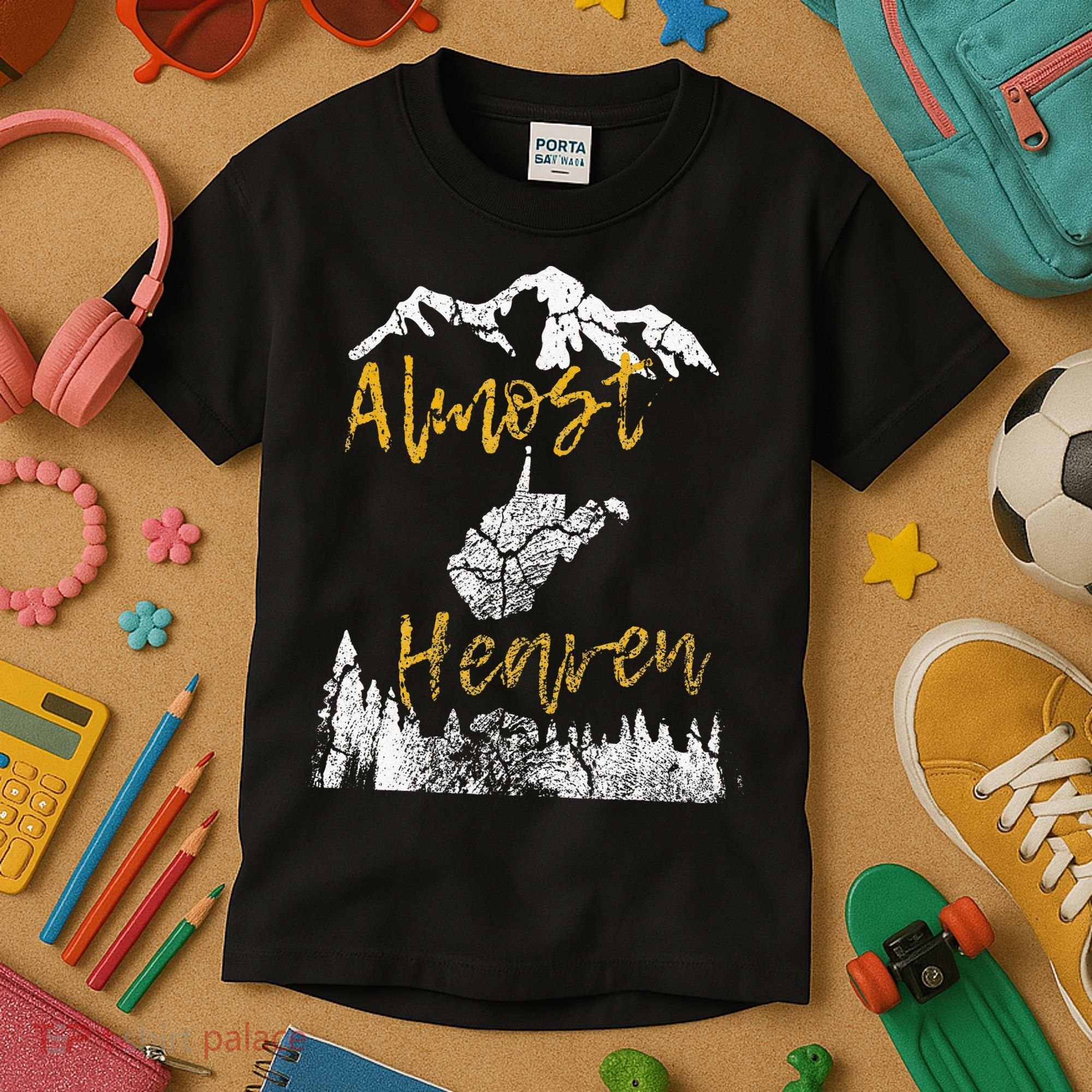 West Virginia Almost Heaven State Map WV Bear Mountains Home Kids T-Shirt