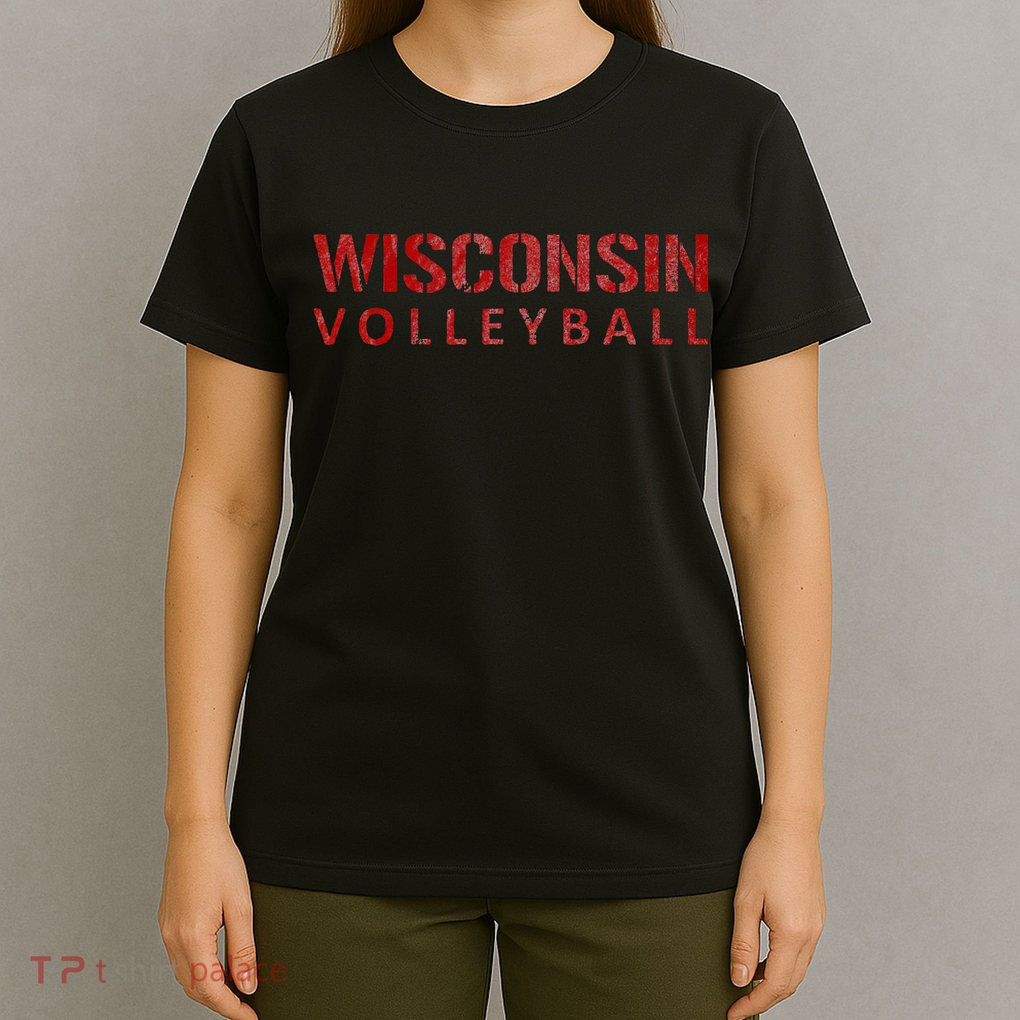 Wisconsin Volleyball Block Style VIntage Distressed T-Shirt