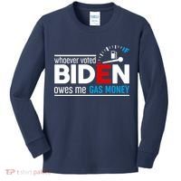 Whoever Voted Biden Owes Me Gas Money Kids Long Sleeve Shirt thumb 0