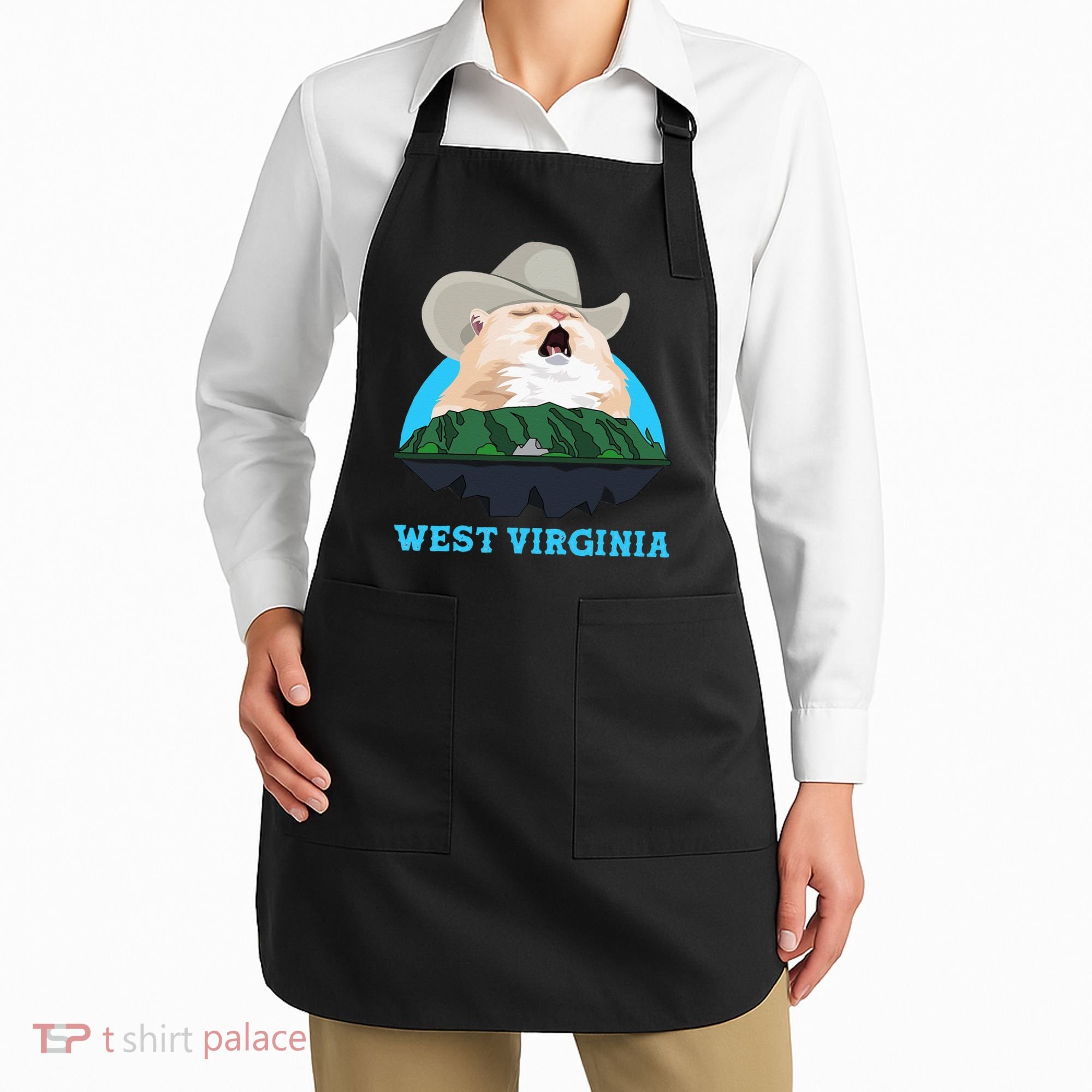 West Virginia Cowboy Cat Singing Meme Meowdy Apron