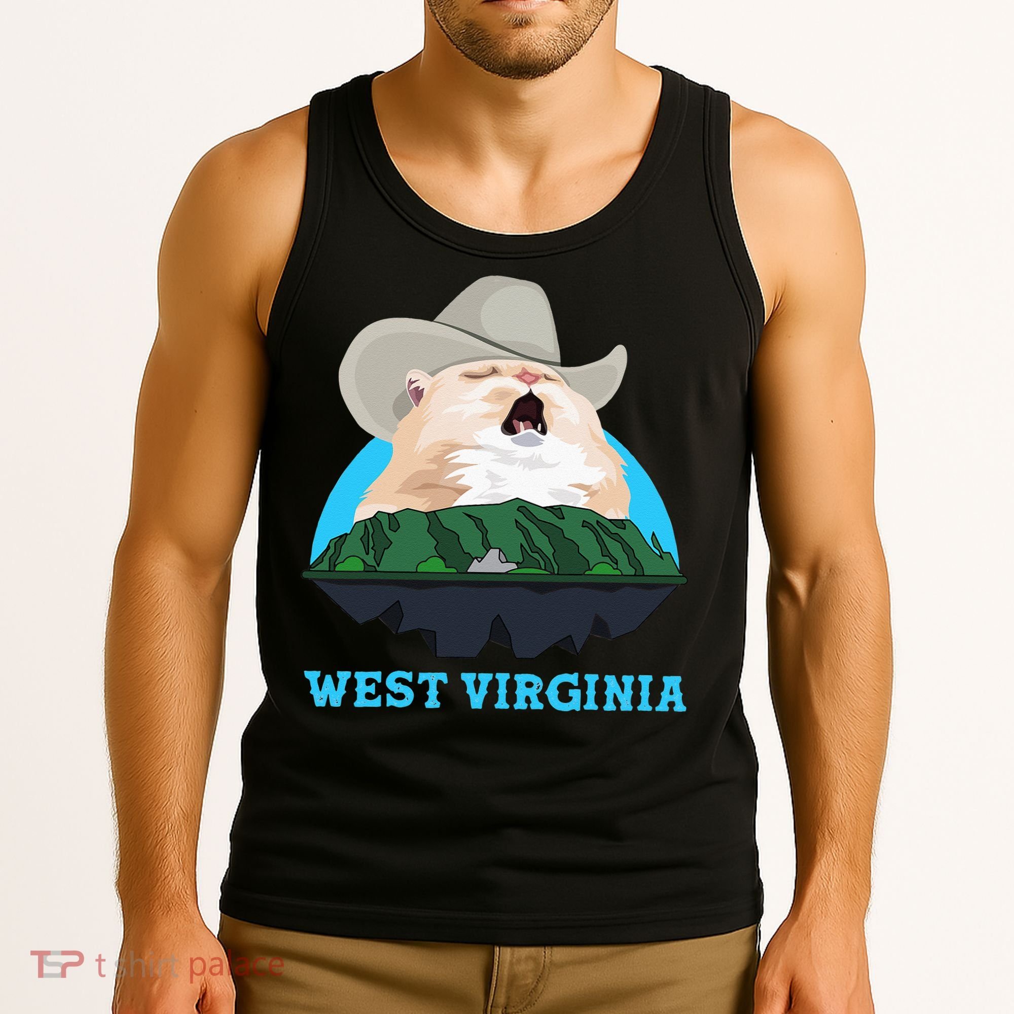 West Virginia Cowboy Cat Singing Meme Meowdy Tank Top